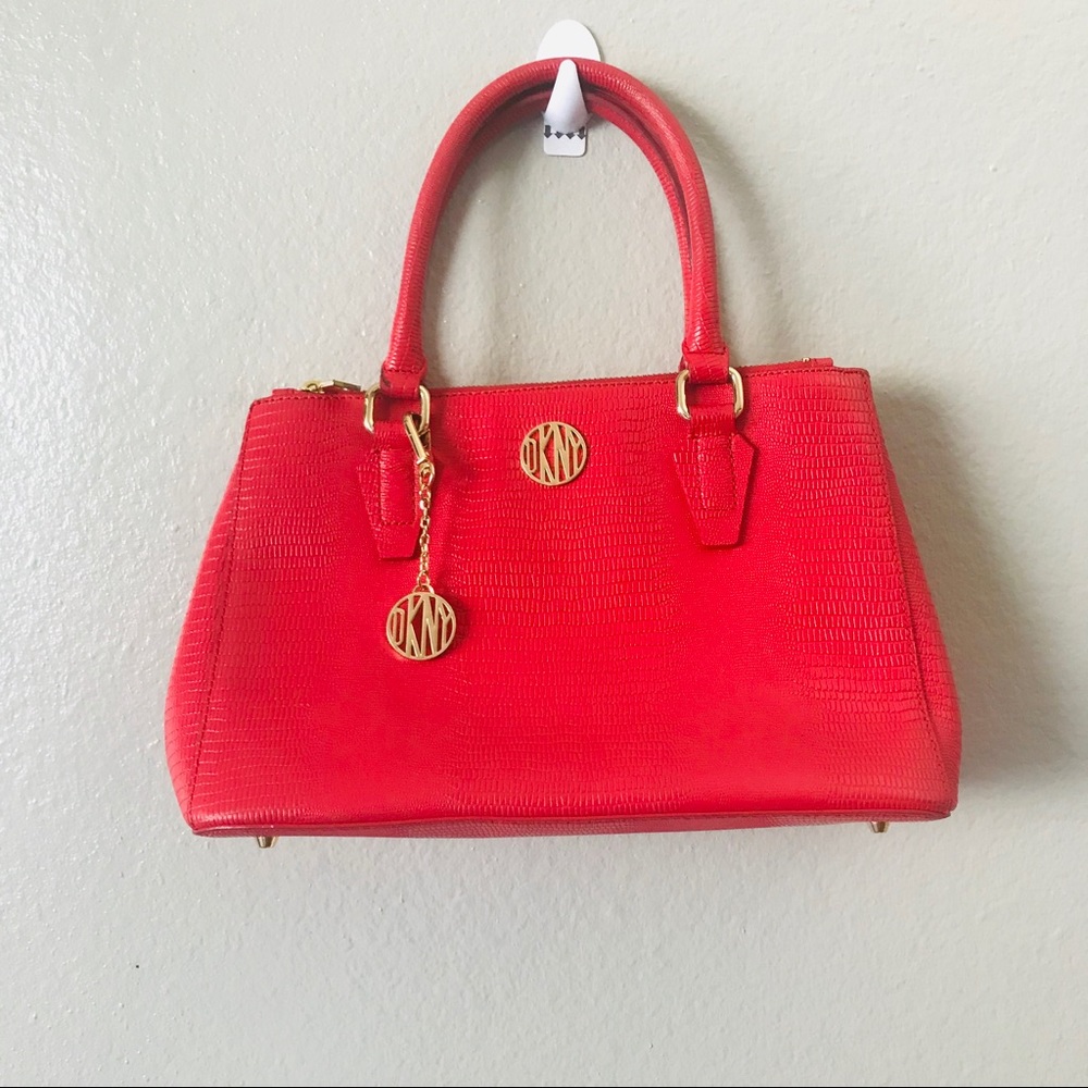 DKNY red hot purse with side band